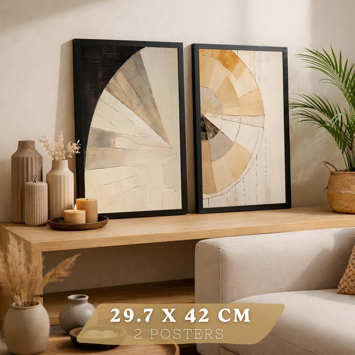 POSTER Set of 2 Abstract Wall Art Prints Modern Living Room Bedroom Kitchen Bathroom Decor Schwarzer Rahmen A4 - Schwarz, Papier (29.7/1/21cm) - Nacnic