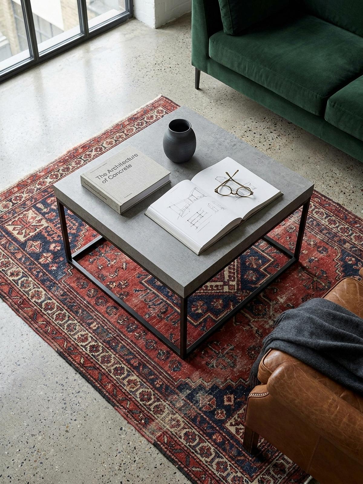COUCHTISCH in Stein-Optik mit Metallbeinen im modernen Design, Grau 60x60x38 cm - Schwarz/Grau, Holzwerkstoff/Metall (60/60/38cm) - KADIMA DESIGN