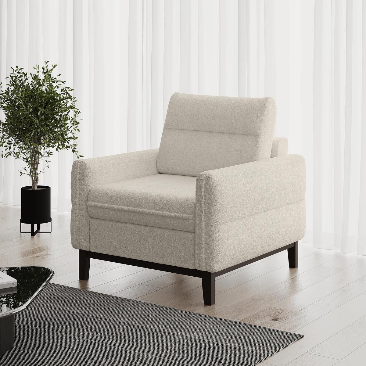 SESSEL Belweder, 94 cm, Beige, Bouclé-Stoff - Sandfarben/Wengefarben, Holz/Textil (94/95/94cm) - Beautysofa