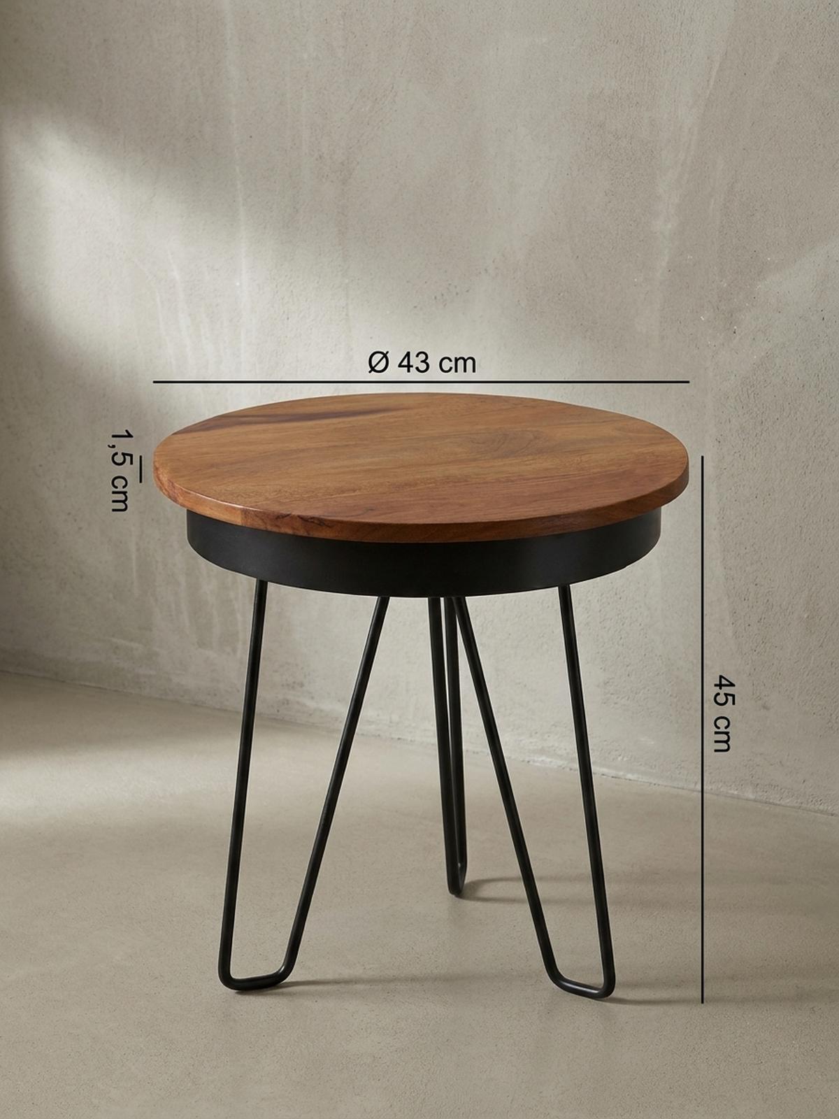 BEISTELLTISCH – Massivholz Metall stabil Industrial - Schwarz/Braun, Holz/Metall (43/43/45cm) - KADIMA DESIGN