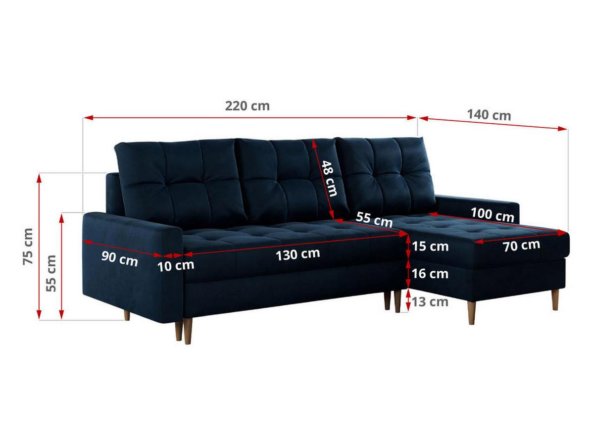 ECKSOFA Colin Velvet Dunkelblau - Dunkelblau/Braun, Holz/Textil (220/140cm) - MKS