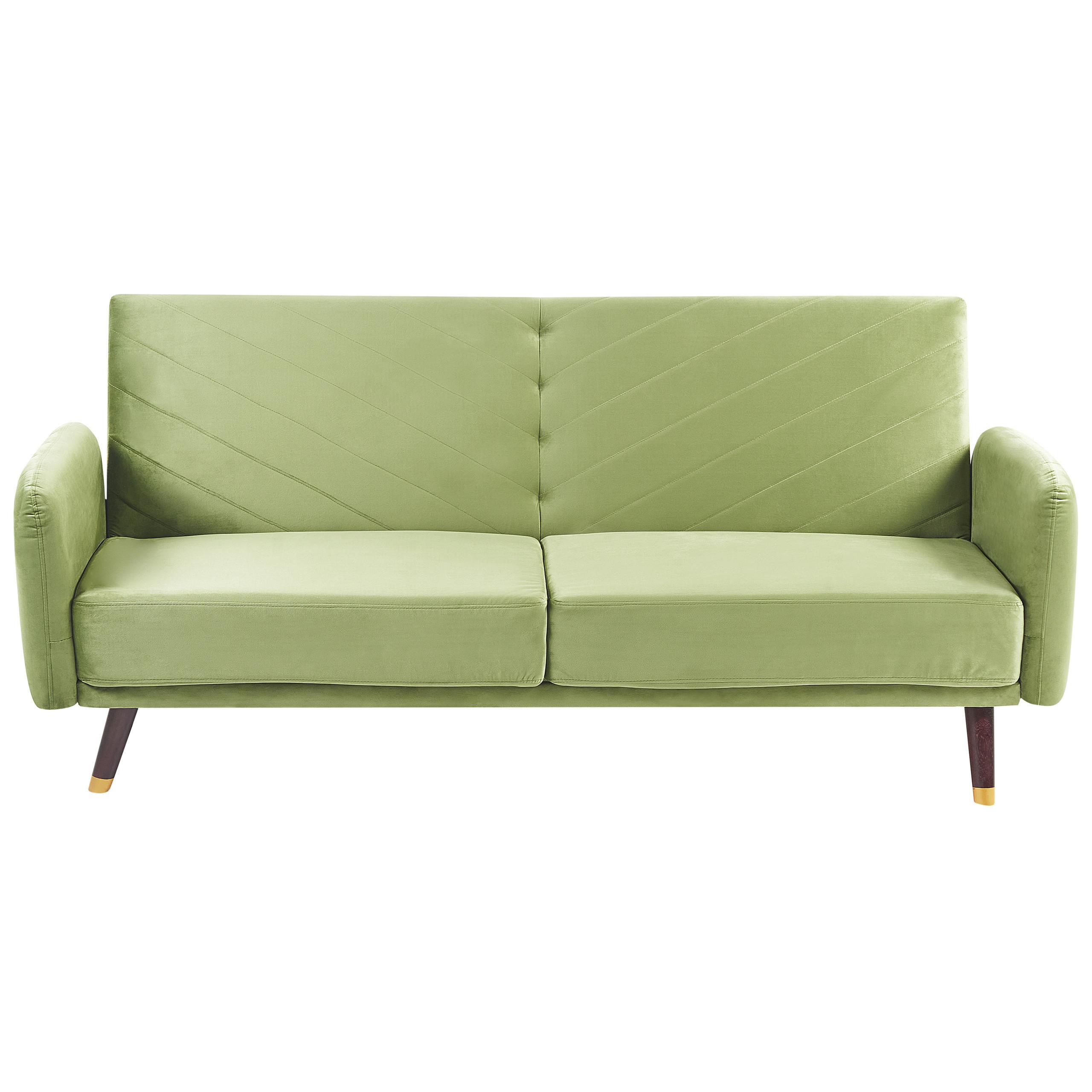 3-SITZER-SCHLAFSOFA Samtstoff Olivgrün Senja - Olivgrün, Textil (200/87/95cm) - Beliani