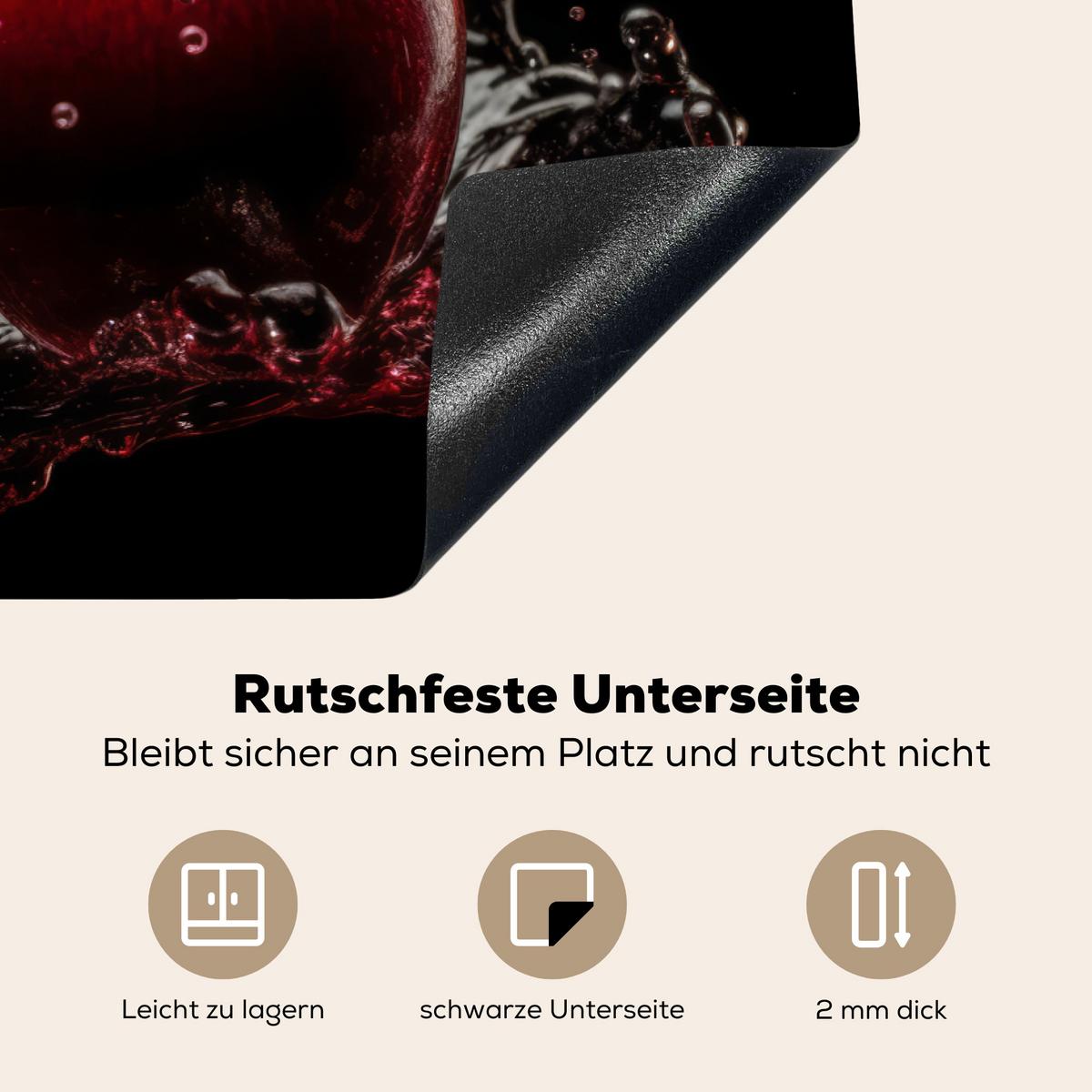 HERDABDECKPLATTE Kirsche - Rot - Frucht - Wasser - Schwarz Ceranfeldabdeckung 76x51.5 cm - Kirschrot, Kunststoff (76/51.5/0.2cm) - MuchoWow