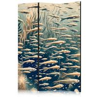PARAVENT Akustik 3-tlg 135x172 cm Fische Im Ozean Boho - Beige, Holz/Textil (135/172/3cm) - Muralo