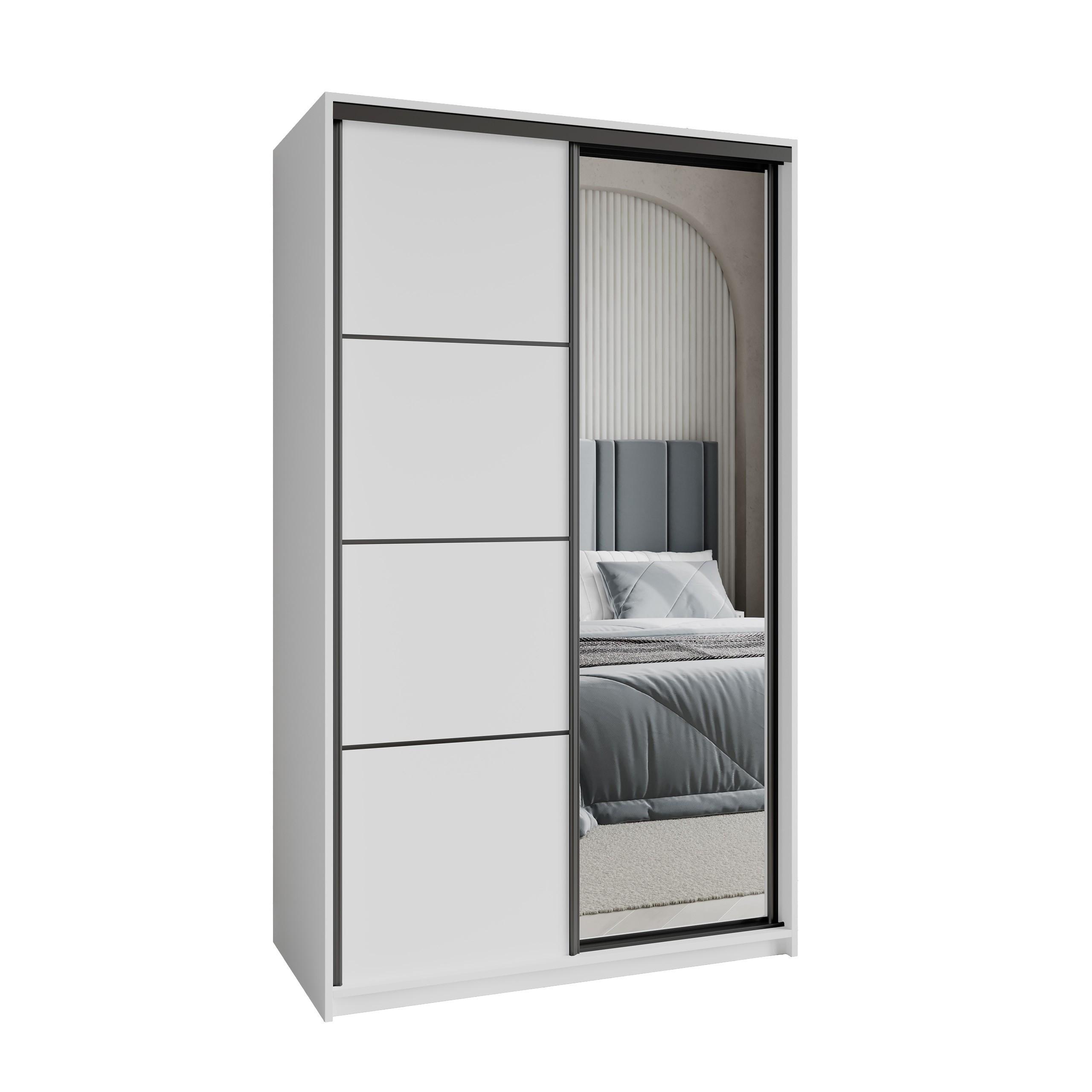 SCHWEBETÜRENSCHRANK VARO 120/205/60 cm 2-türig mit Spiegel Weiß - Weiß, Holzwerkstoff (120/205/60cm) - MASSENO