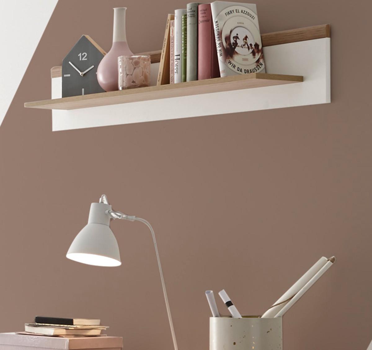 WANDBOARD weiß, Eiche Riviera, Wandregal skandinavisch, 107 x 20 cm - Weiß, Holzwerkstoff (107/20/19cm) - Furn.Design