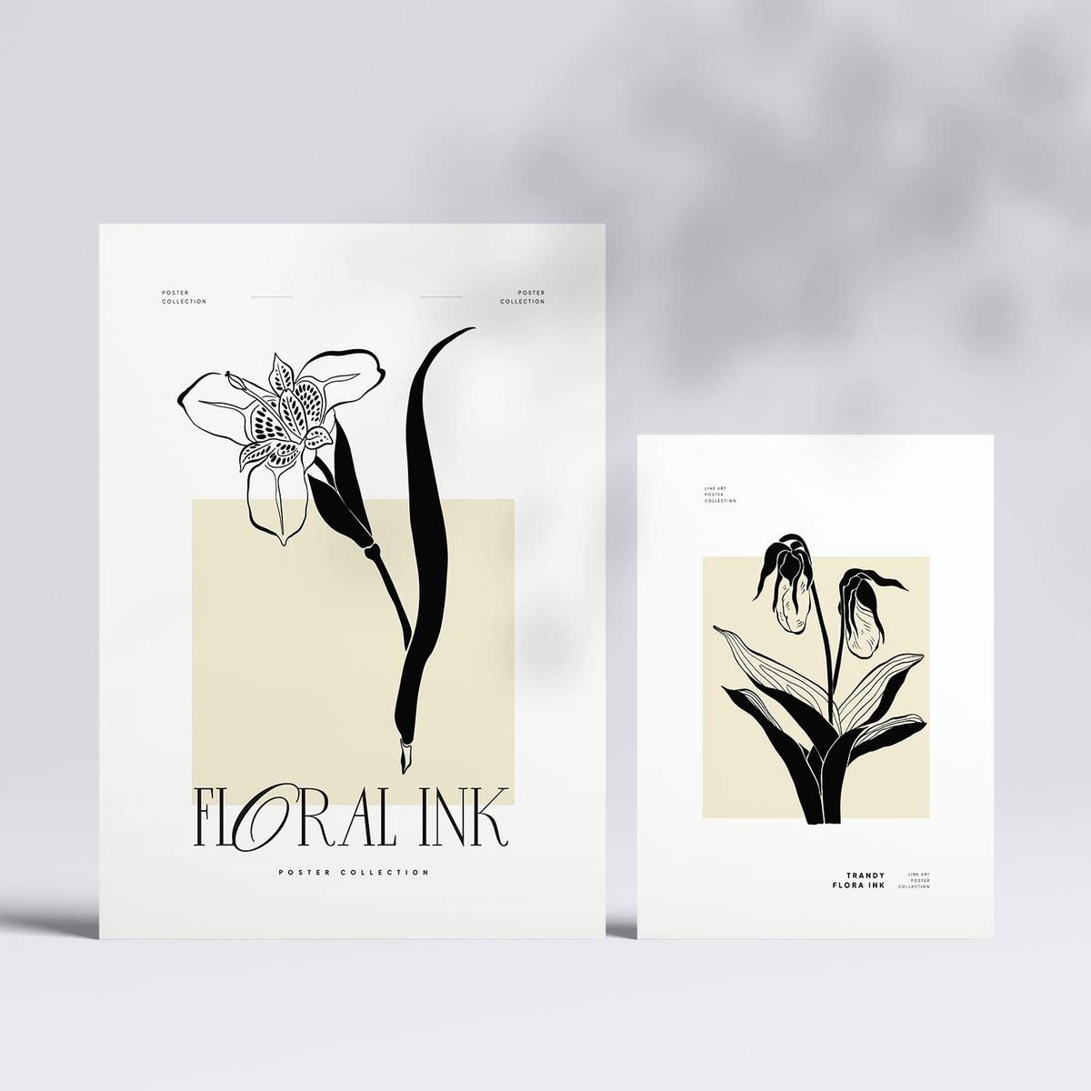 POSTER Set Mit 6 In Schwarzer Tinte Tropische Orchideen A3 & A4 Rahmenlos - Klar, Papier (29/3cm) - Nacnic