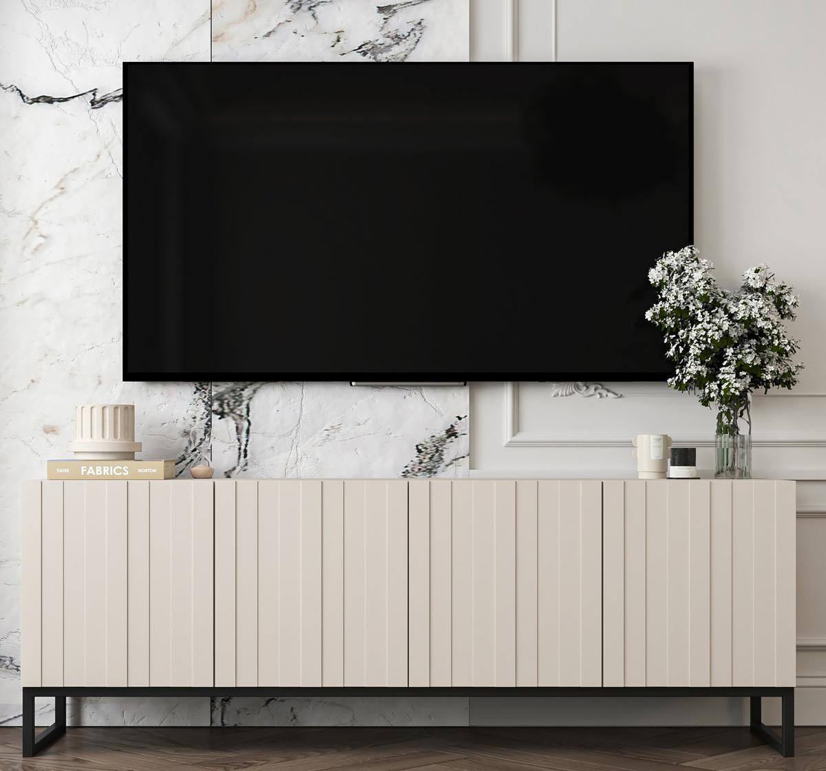 TV-SCHRANK Elpis Kaschmir Matt mit Metallrahmen Glamour 150 cm - Kaschmir/Schwarz, Holzwerkstoff/Metall (150/51.5/36.5cm) - Meble Lindner
