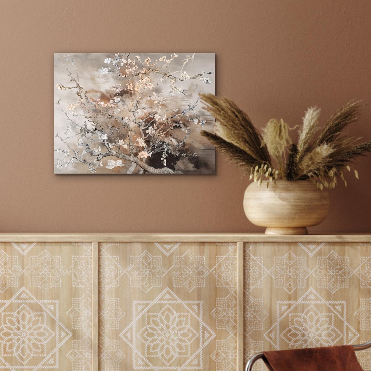 METALLBILD Mandelblüte - Kunst - Van Gogh - Beige - Abstrakt 40x30 cm - Braun, Metall (40/30cm) - MuchoWow