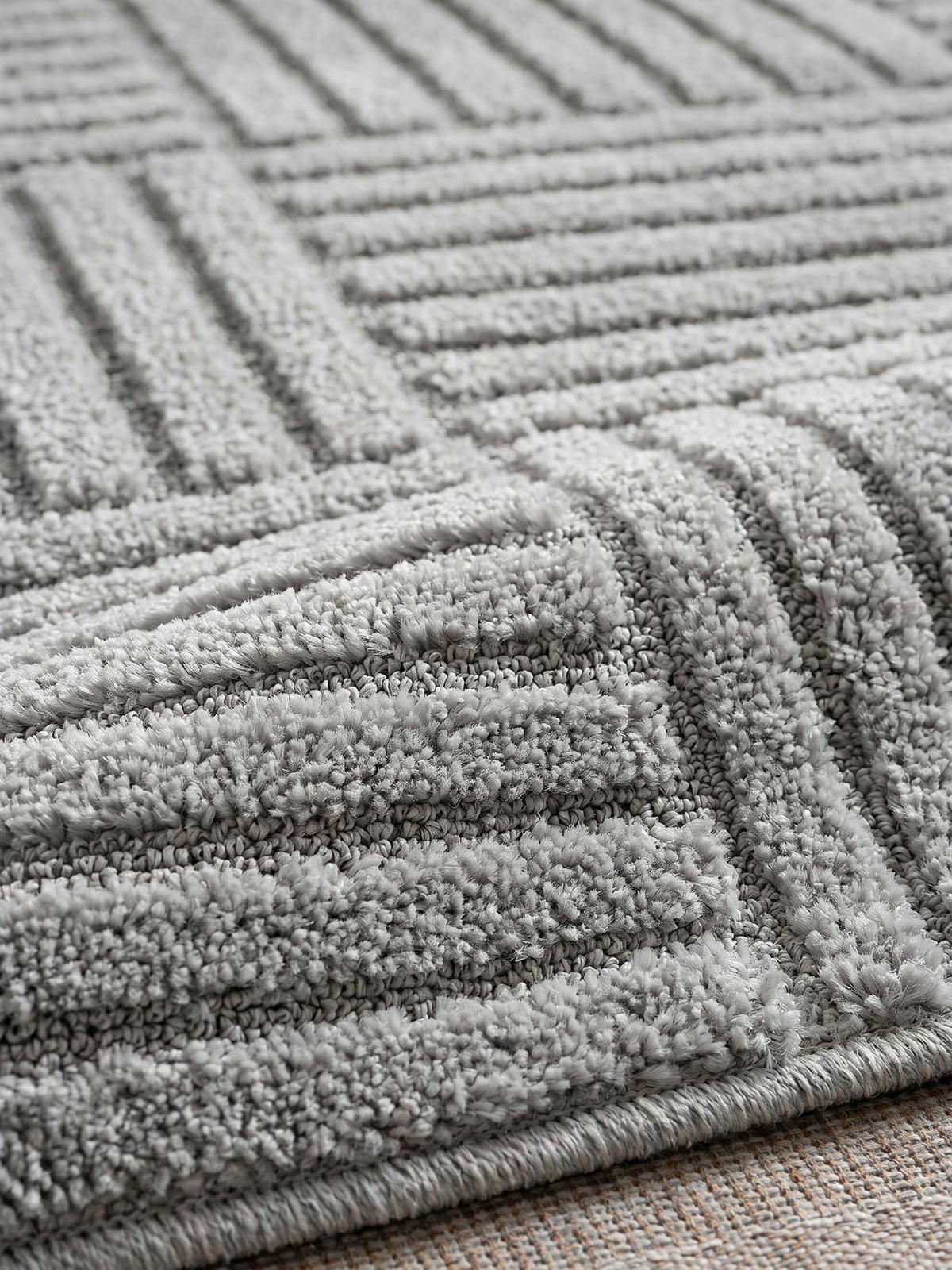 TEPPICH Hochflor RIGI in Silber, mit Cord-Streifen-Patchwork, 80 x 250 cm - Silberfarben, Textil (250/80cm) - KADIMA DESIGN
