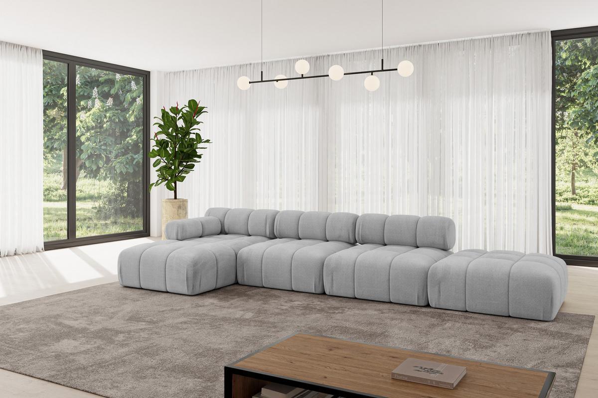 ECKSOFA modulares Sofa Lizur-L2 - 380x160x70 cm Hellgrau Velours - Hellgrau, Holzwerkstoff/Textil (380/160cm) - ALTDECOR