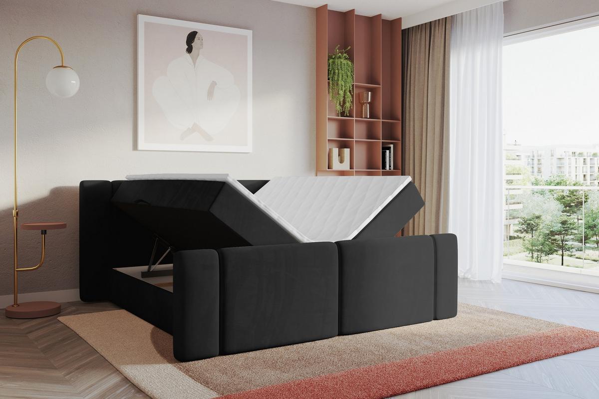 BOXBETT mit Matratze H3 - EVON Zanozek - 180x200 cm Schwarz - Schwarz, Holzwerkstoff (180/200cm) - ALTDECOR