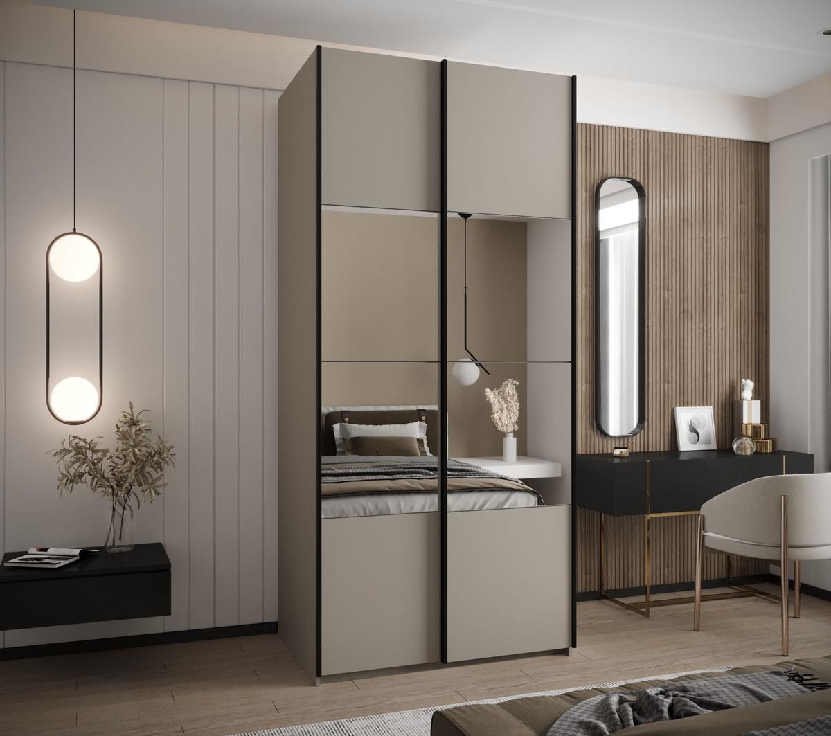 SCHWEBETÜRENSCHRANK 245,5/110/64 2-türig - Kaschmir/Schwarz, Holz/Metall (110/245/64cm) - Abiks Möbel