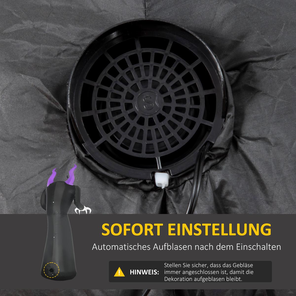 210 cm Aufblasbar Gespenst mit Kürbiskopf Halloweendeko mit LED Wasserdicht - Schwarz, Kunststoff (79/210/88cm) - Outsunny