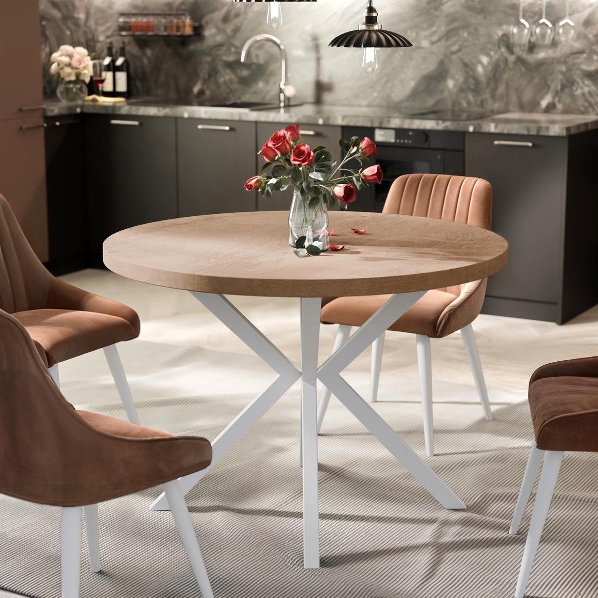 AUSZIEHTISCH MILTON 120-196/76 cm mit Metallgestell, Weiß / Lefkas-Eiche - Eiche San Remo/Weiß, Holzwerkstoff/Metall (120/120/76cm) - Idohome