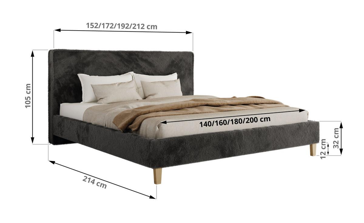 POLSTERBETT LUMARO CLASSIC 140/200 - Dunkelgrau Plüsch - Matratze Foam - Dunkelgrau/Kernbuche, Holz/Textil (140/200cm) - MKS