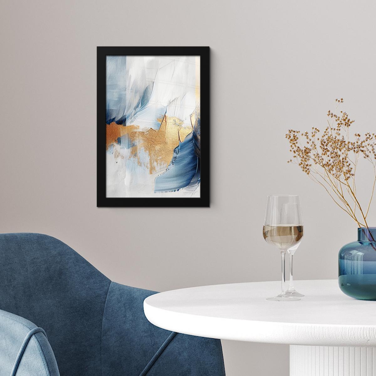 POSTER MIT RAHMEN Gold - Blau - Aquarell - Kunst - Modern Poster 20x30 cm - Hellblau, Papier (20/30cm) - MuchoWow