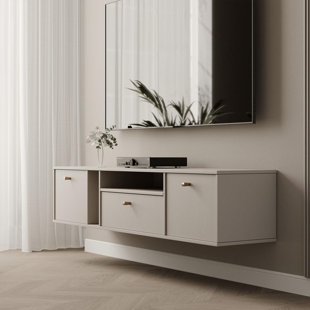 TV-LOWBOARD FLOW 180 cm, Sandbeige - Beige, Holzwerkstoff/Metall (180/48.5/40.5cm) - Idohome