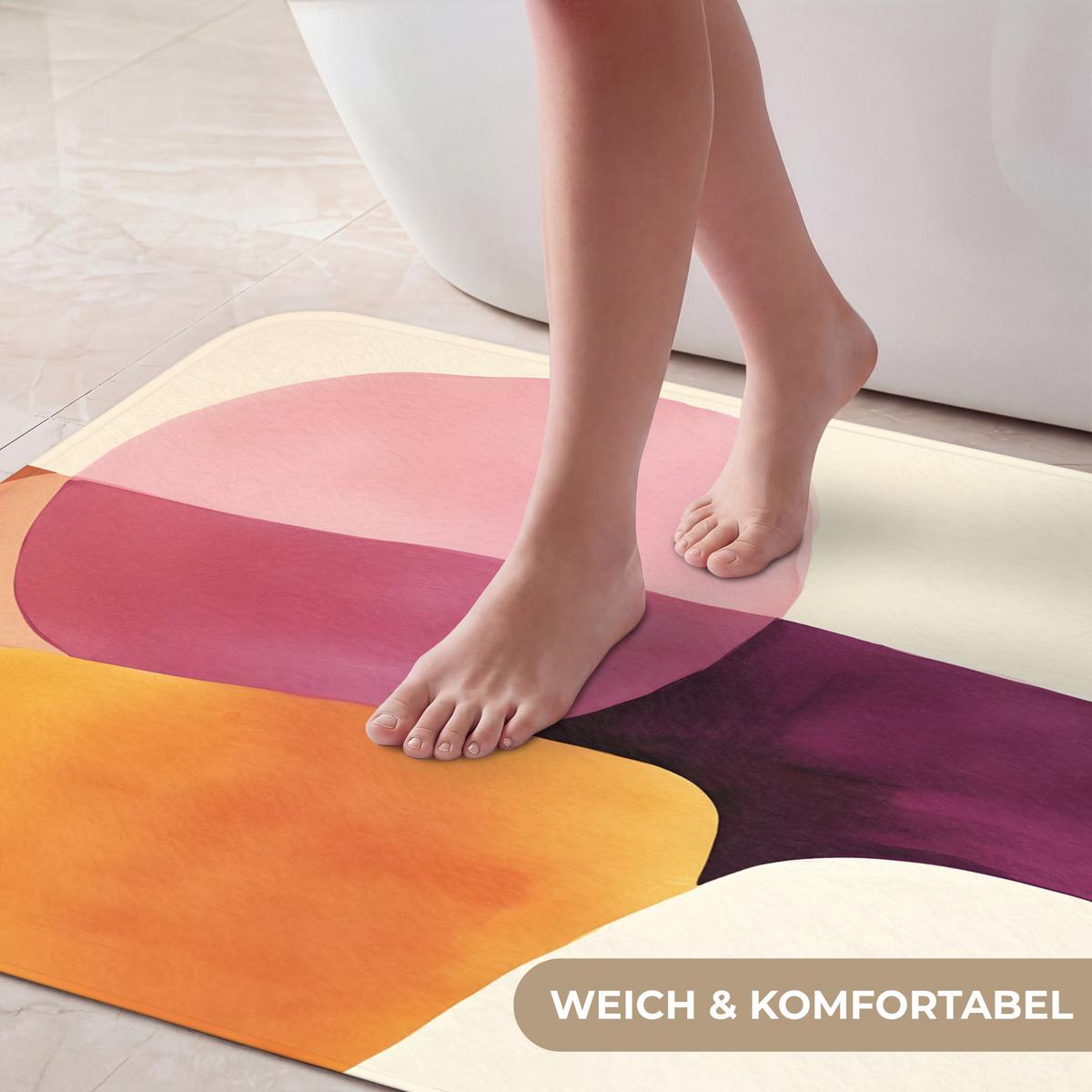 BADEMATTE Formen - Abstrakt - Farbenfroh 90x60 cm - Terracotta, Textil (90/60cm) - OnlyWow
