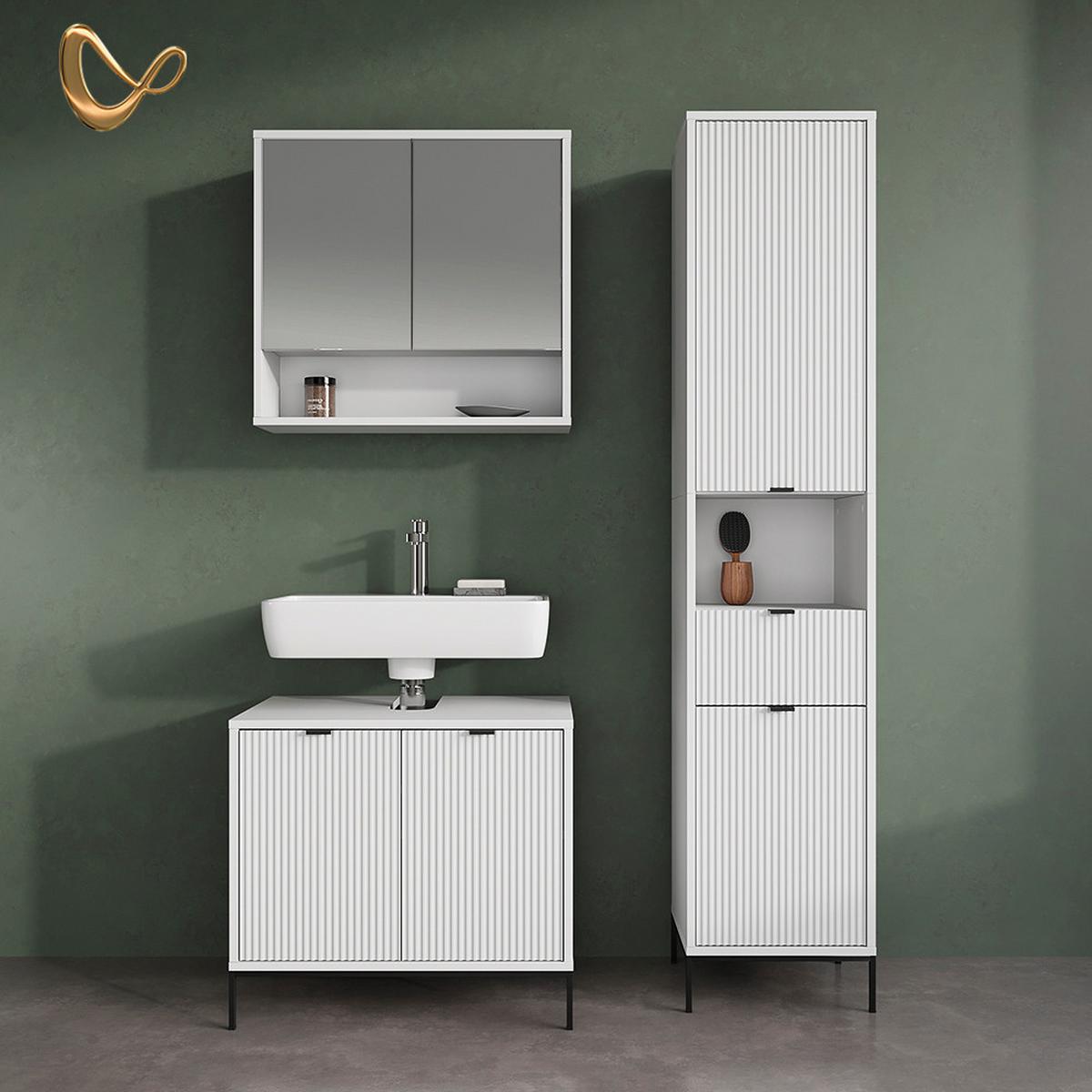 WASCHTISCHUNTERSCHRANK ATERNO Weiß 70 x 63 cm mit 2 Türen - Weiß, Holzwerkstoff (70/63/45.1cm) - Livinity®