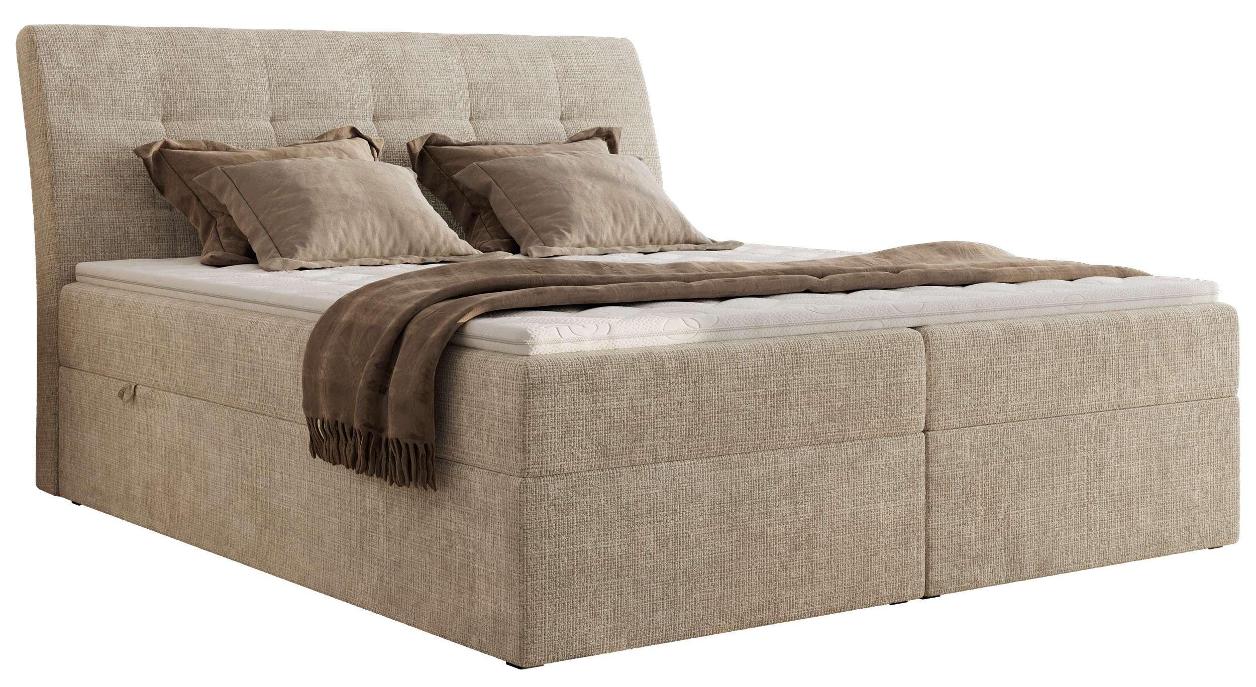 BOXBETT DAGOS 180/200 - Beige Schenille grob gewebt - H4 - Topper T25 - Beige, Textil (180/200cm) - MKS