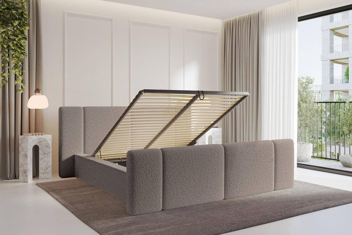 POLSTERBETT mit Bettkasten, Fußteil und Lattenrost, Bett mit Matratze H3/H4 - RIVO-Z 180x200 Braun - Braun, Holzwerkstoff/Textil (180/200cm) - ALTDECOR