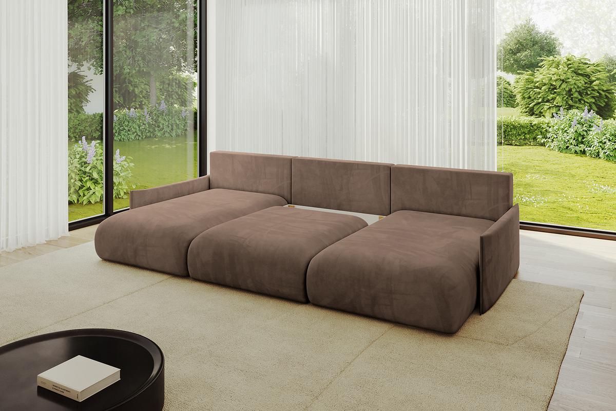 WOHNLANDSCHAFT mit Schlaffunktion und Bettkasten ONESK-U-v1 317x177x72 Braun Velours - Braun, Holzwerkstoff/Kunststoff (317/72/177cm) - ALTDECOR