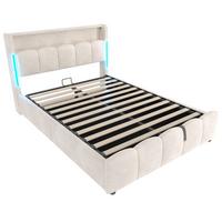 POLSTERBETT samt beige 140x200cm mit stauraum led usb - Beige, Textil (140/200cm) - Urban Meuble