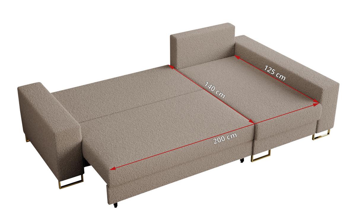 ECKSOFA Dorian Boucle Hellbraun - Hellbraun/Goldfarben, Textil/Metall (242/138cm) - MKS