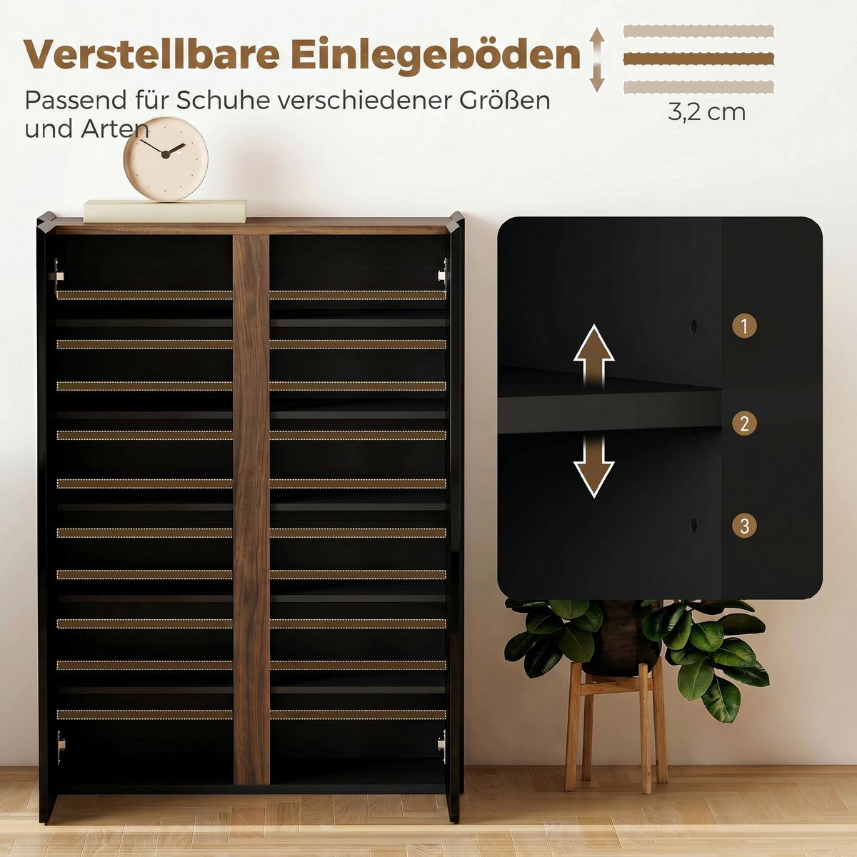 SCHUHSCHRANK Spanplatte Hochglanz-Schwarz - Schwarz Hochglanz, Holzwerkstoff (70/95/33.5cm) - HOMCOM