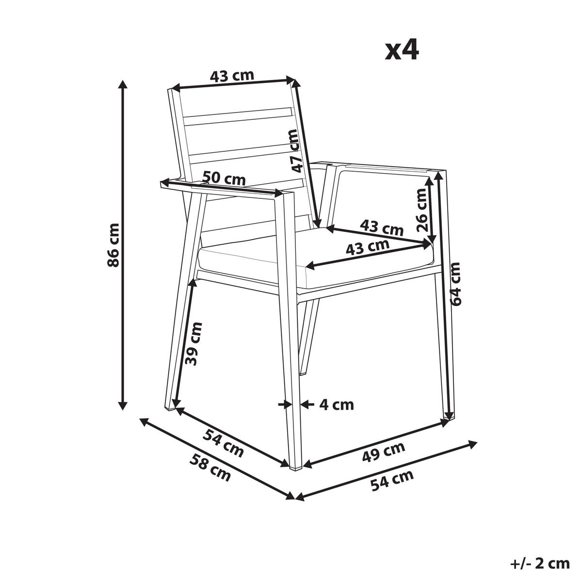 GARTENSTUHL 4er-Set Aluminium Grau Taviano - Hellbraun/Weiß, Metall (54/86/58cm) - Beliani