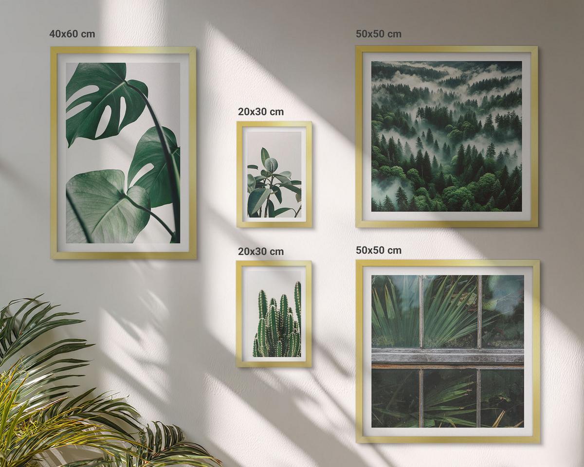 BILDER SET 5er Set - 50x50 cm & 20x30 cm & 40x60 cm Goldrahmen - Ästhetik tropischer Pflanzen - Goldfarben, Kunststoff (40/60cm) - TULUP