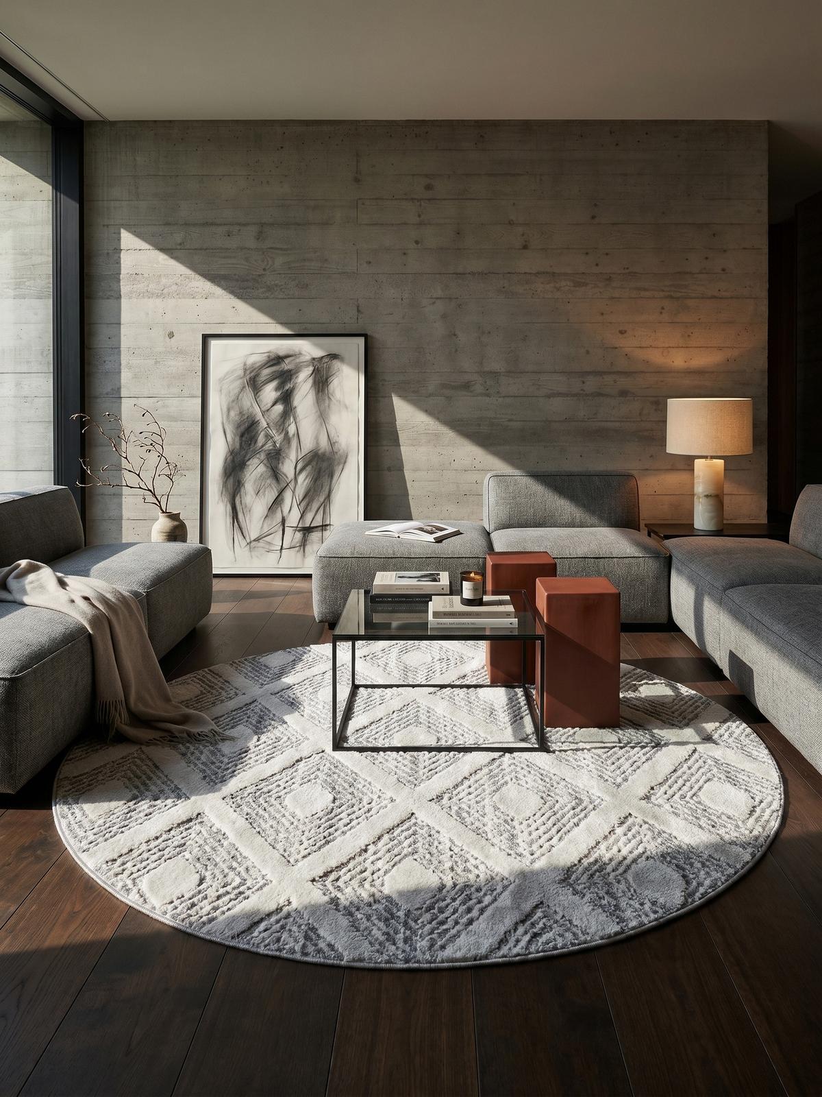 TEPPICH Hochflor EISACK in Grau, geometrisch, aus Polypropylen, Ø 200 cm - Grau, Textil (200/200cm) - KADIMA DESIGN