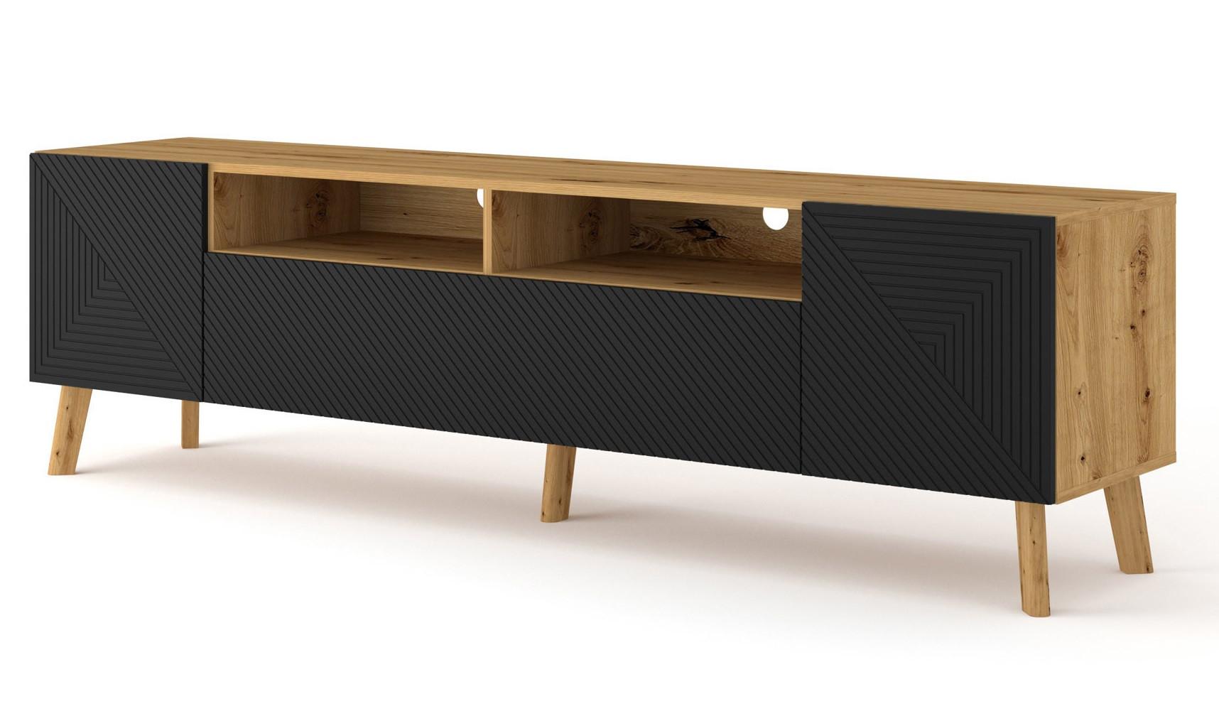 TV LOWBOARD Artisan Eiche, Schwarz 195/56/42 - Schwarz, Holzwerkstoff (195/56/42cm) - RAUMHIRSCH FURNITURE
