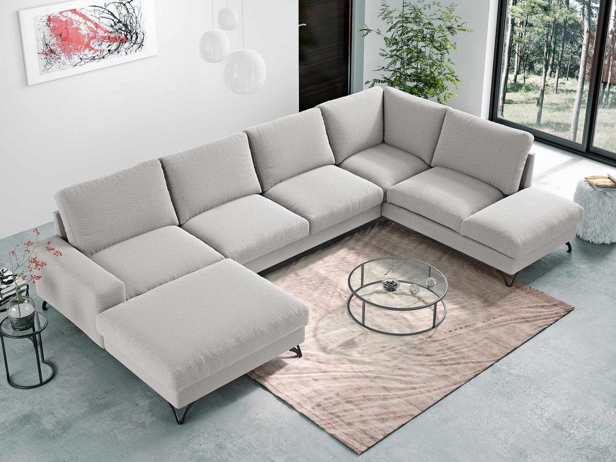 WOHNLANDSCHAFT Flavio U, Seite: Links - L1F+L2F+R3F - Kaschmir/Schwarz, Holz/Textil (367/91/214cm) - MIRJAN24