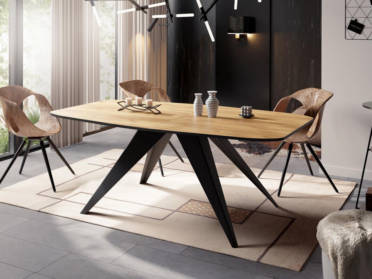 ESSTISCH Foster rechteckig ausziehbar, Craft Eiche 180-218/90/76 cm - Eiche Wotan/Schwarz, Holzwerkstoff/Metall (90/220/76cm) - WFL GROUP