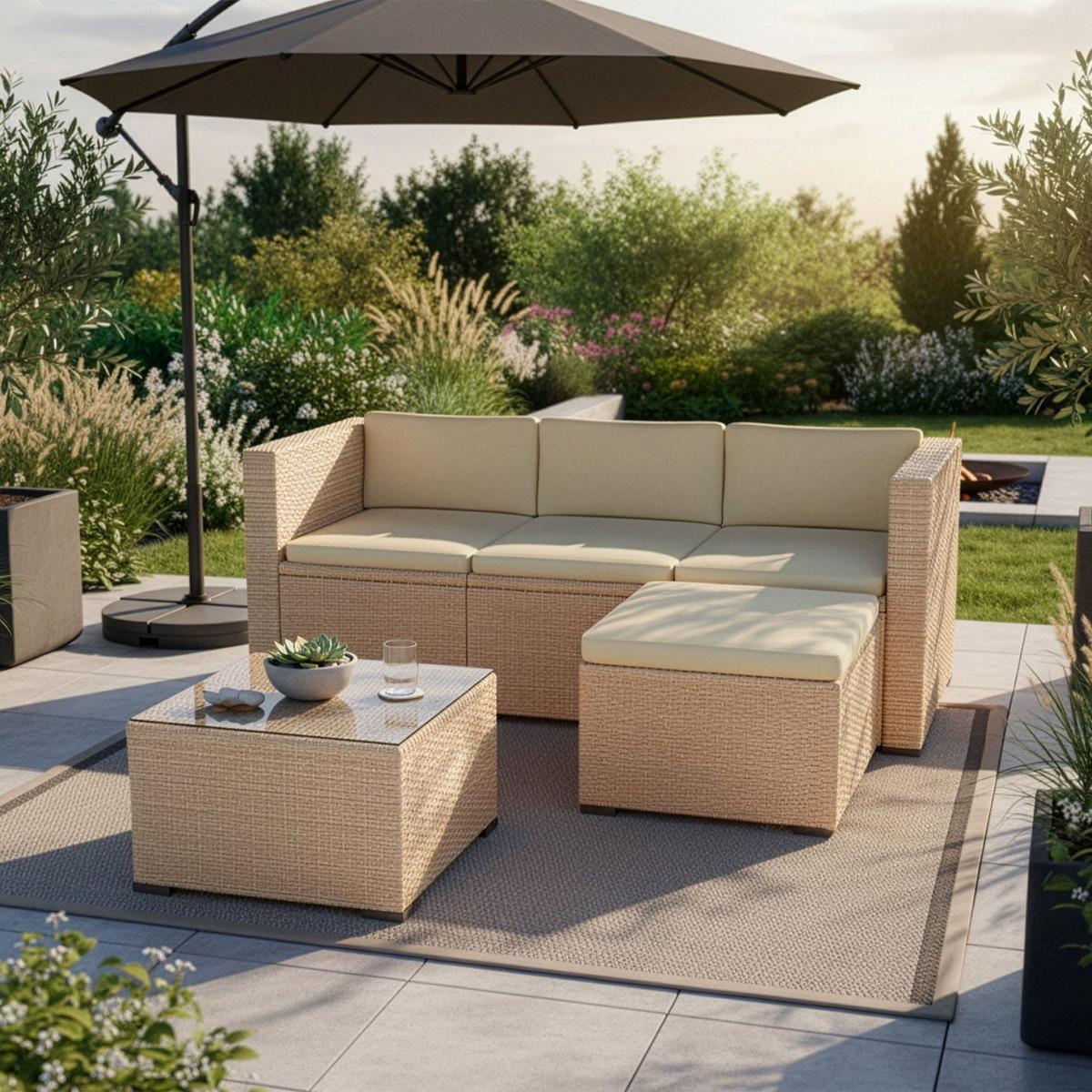 LOUNGEGARNITUR Punta Cana 3-tlg. - Creme, Kunststoff/Metall - Juskys