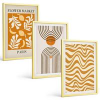 BILDER SET 3er Set - 40x60 cm Goldrahmen - Poster mit geometrischen Pflanzenmustern - Goldfarben, Kunststoff (40/60cm) - TULUP