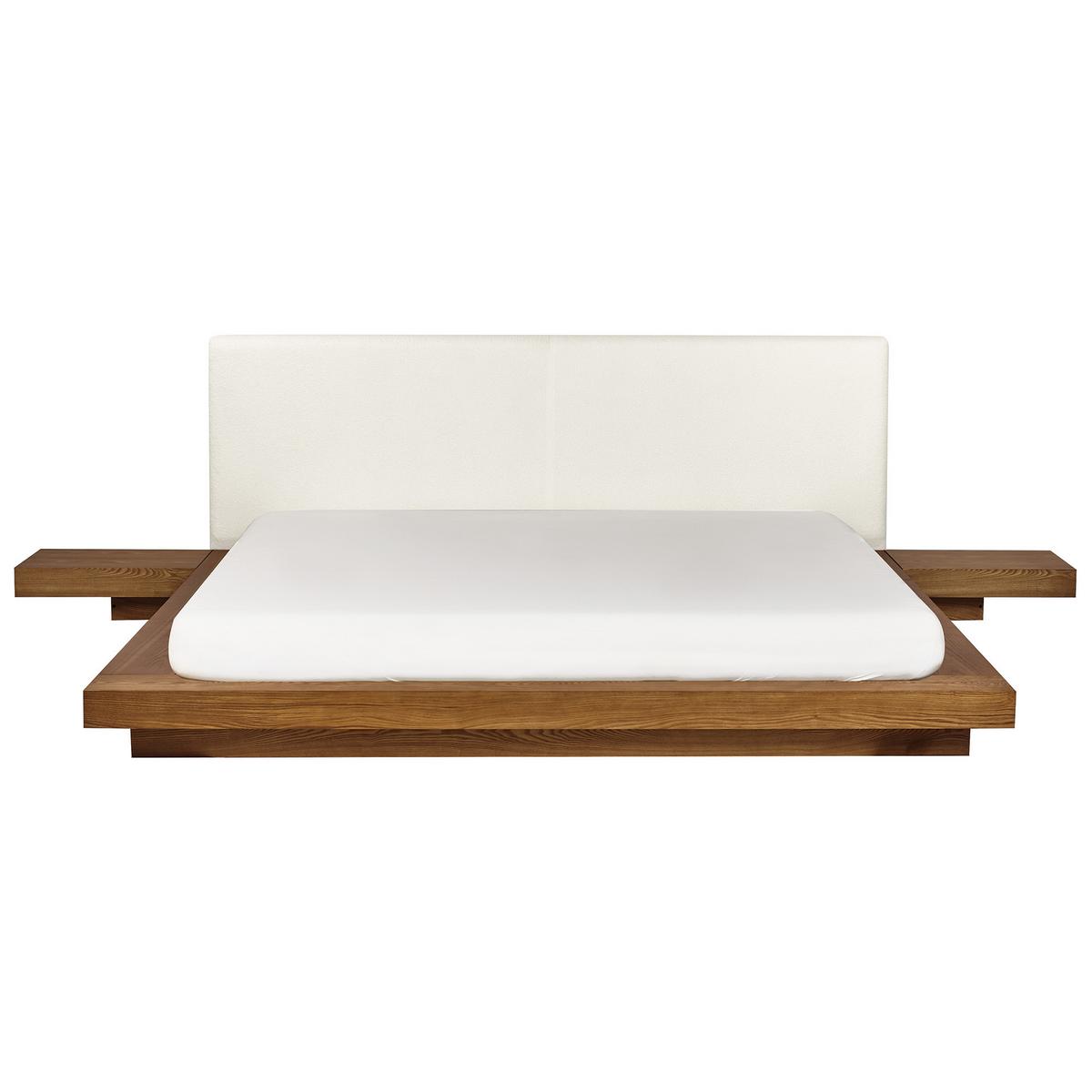 BETT mit LED 180/200 cm MDF-Platte Hellbraun Zen - Hellbraun, Holz (180/200cm) - Beliani