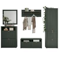 GARDEROBENKOMBINATION grün, Landhausstil, Garderobe Set 5-teilig 282 x 198 cm - Dunkelgrün/Goldfarben, Holzwerkstoff/Kunststoff (283/198/43cm) - Furn.Design