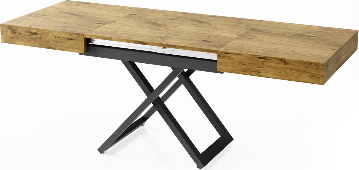 COUCHTISCH Cavetta U höhenverstellbar ausziehbar, Lancelot Eiche 120-200/80/27-76 cm - Eichefarben/Schwarz, Holzwerkstoff/Metall (80/200/76cm) - WFL GROUP