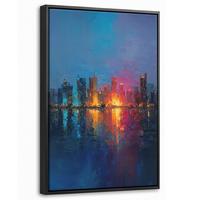 LEINWAND Bilder mit Rahmen - Skyline - Pinselstriche - Dunkelblau - Leuchtend - 20x30 - Blau, Textil (20/30cm) - MuchoWow