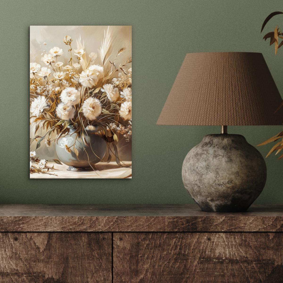 METALLBILD Blumen - Vase - Stilleben - Beige 20x30 cm - Creme, Metall (20/30cm) - MuchoWow
