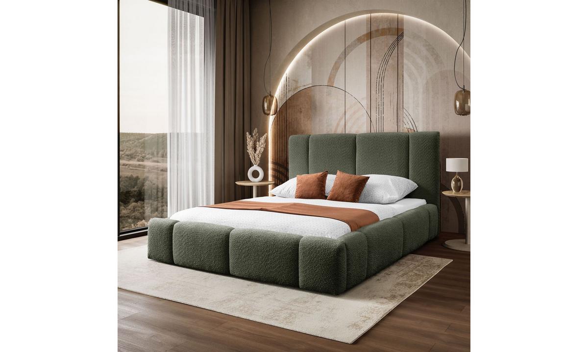 POLSTERBETT ELENA 160x200 cm Olivgrün (Anthology 12), 34 Holzlatten, Kopfteil 108 cm - Grün, Textil (160/200cm) - Lookway
