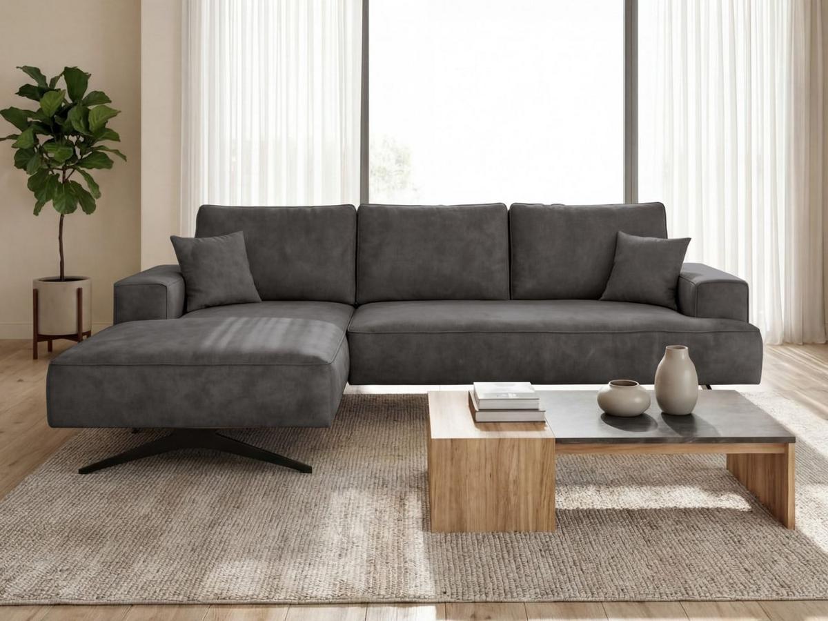 ECKSOFA Leto Anthrazit Links - Anthrazit/Schwarz, Holz/Textil (260/165cm) - Graingold