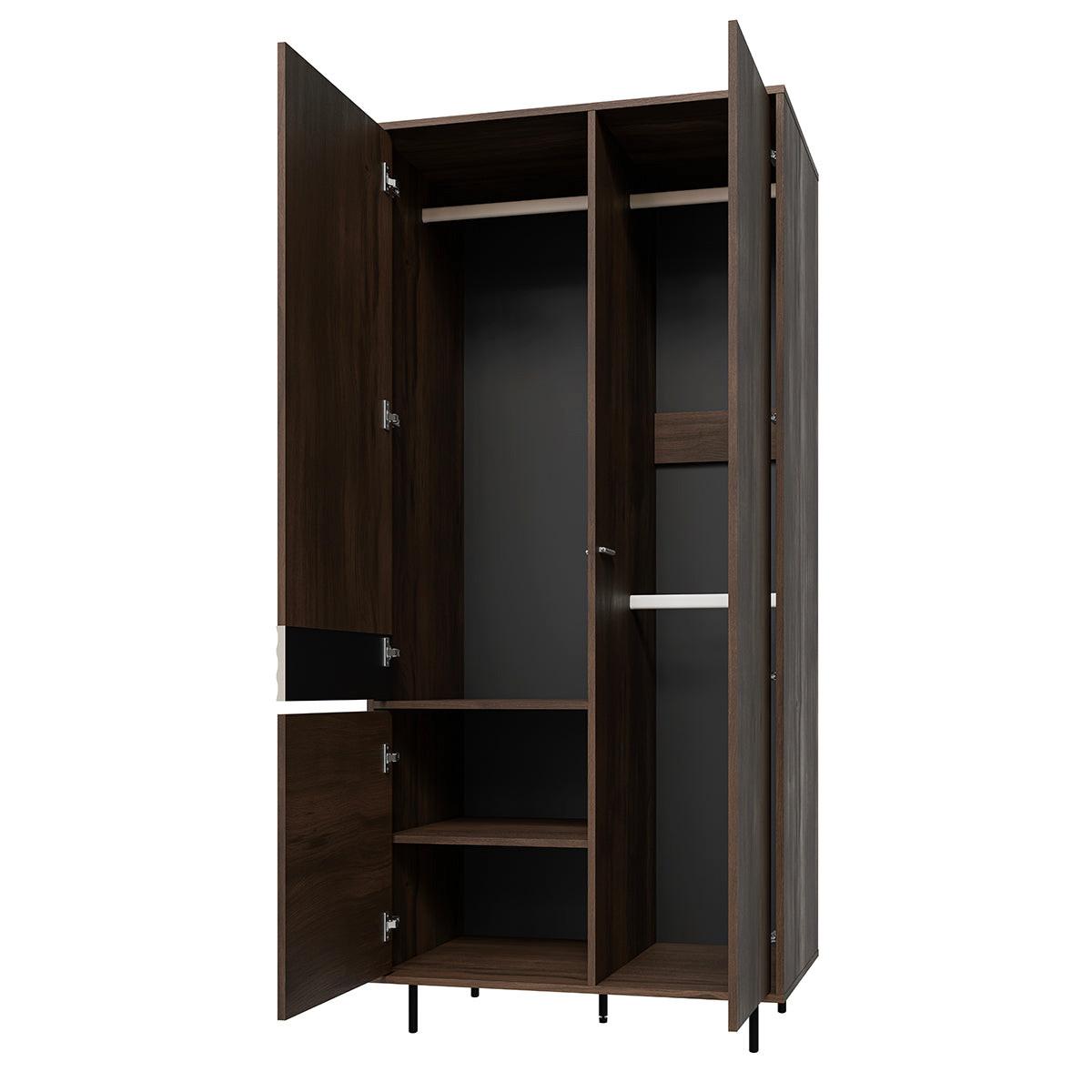SCHRANK 3 Türen Astra Dunkles Holz und Kaschmir - Beige, Holzwerkstoff (90/195/52cm) - Petits-meubles