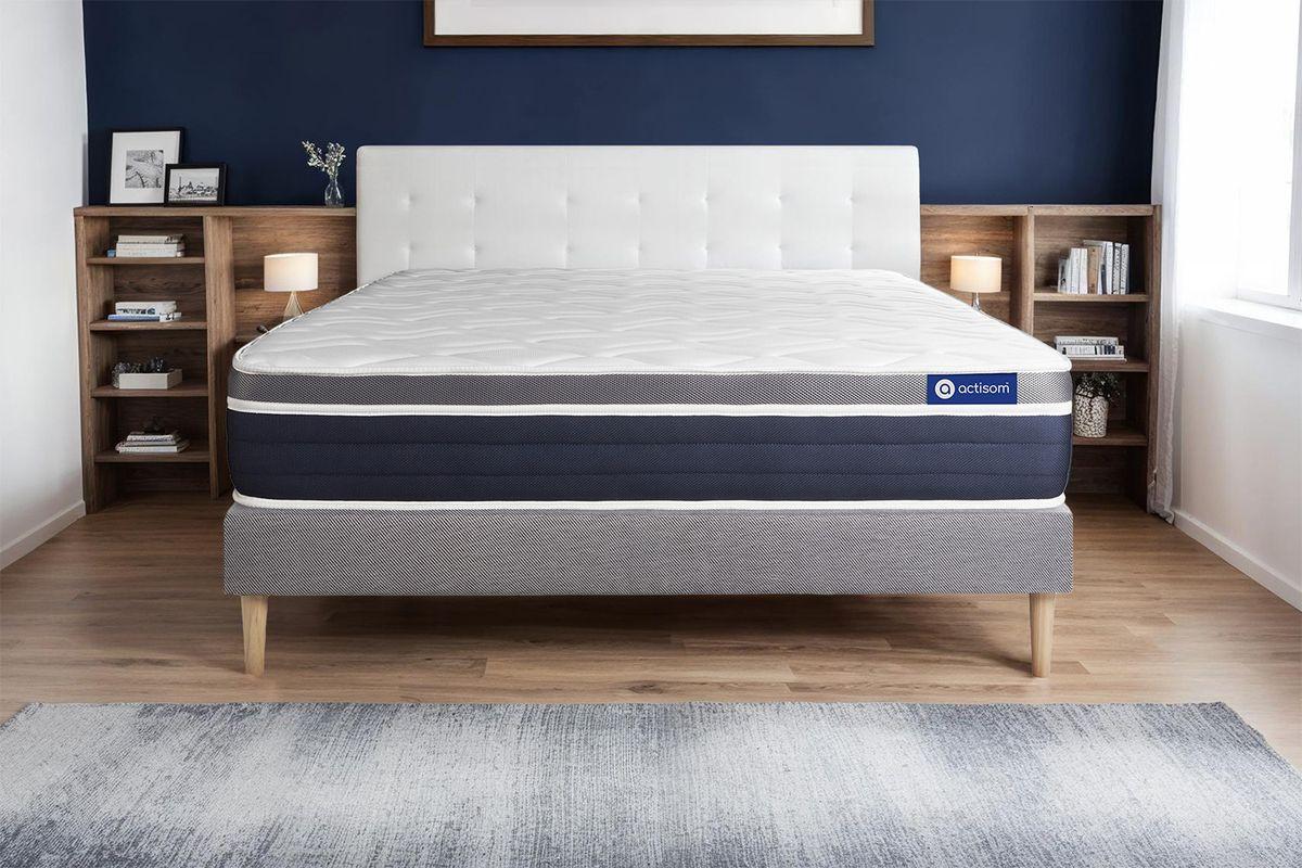 BETT Actiflex confort Taschenfederkern und Memory-Schaum 80 x 200 cm h2 - Kit Bettgestell Grau - Beige/Grau, Karton/Holz (80/200cm) - ACTISOM