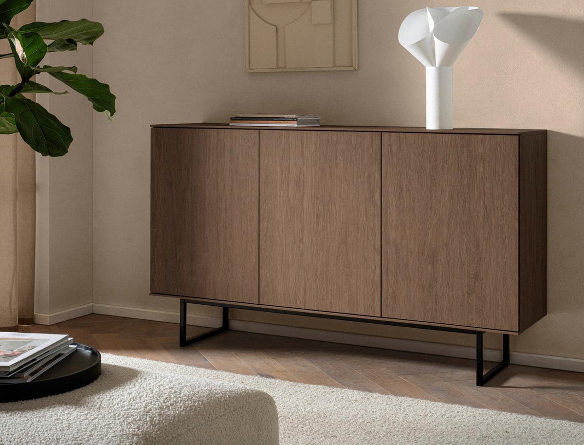 SIDEBOARD in Nussbaum 150 x 90 cm, Kommode mit Push-to-Open - Nussbaumfarben/Schwarz, Holzwerkstoff/Metall (150/90/40cm) - Furn.Design