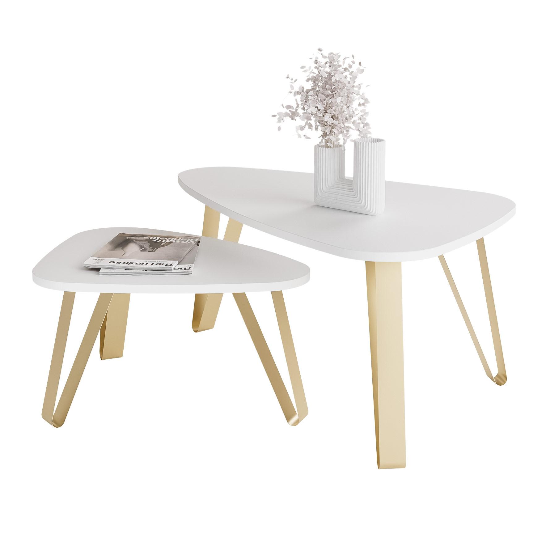 SATZTISCH NOA Stahlgestell, Freiform, Gold / Arktisweiß - Goldfarben/Weiß, Holzwerkstoff/Metall (94/60/42cm) - Idohome