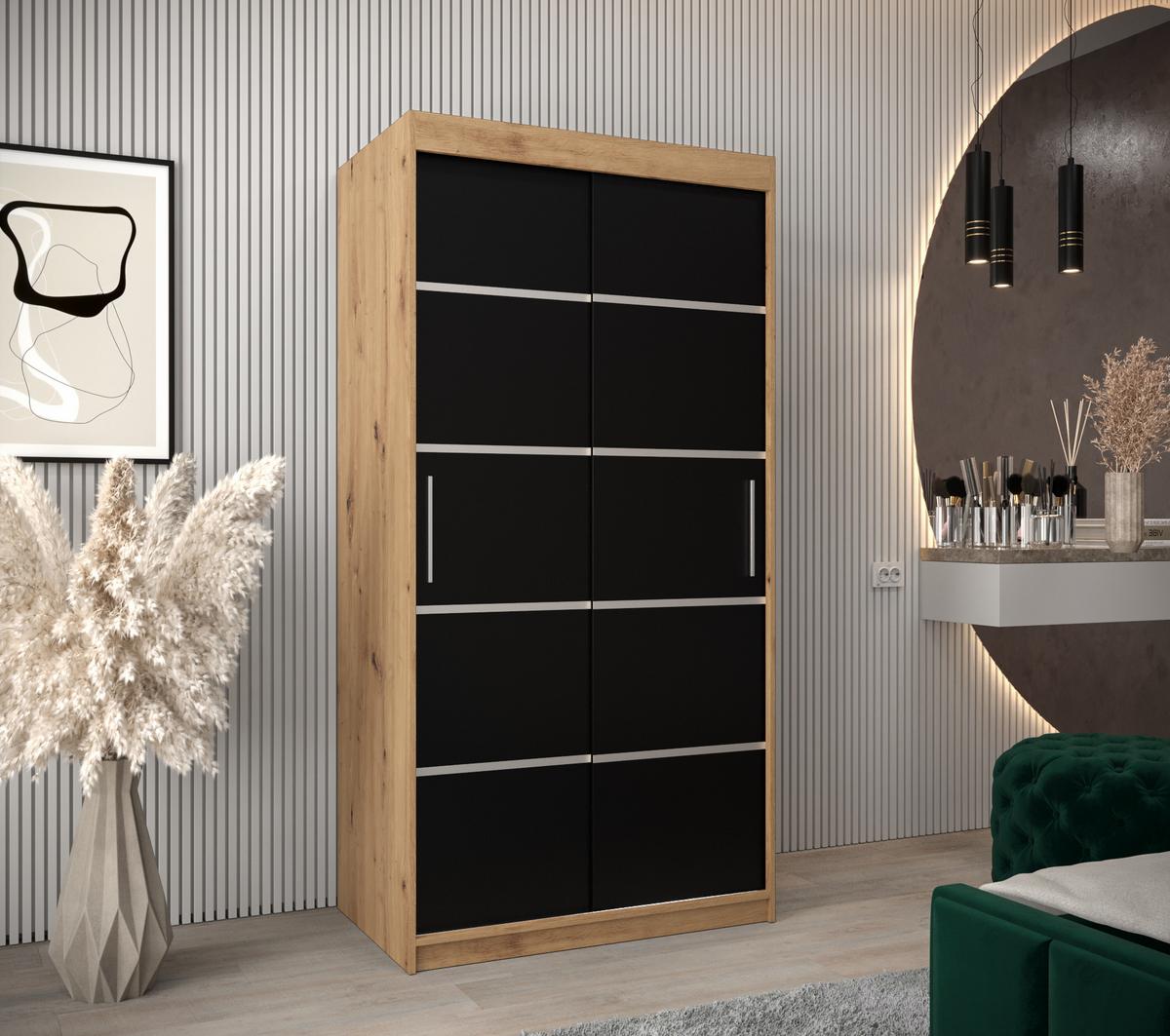 SCHWEBETÜRENSCHRANK 200/100/62 2-türig - Silberfarben/Schwarz, Holz/Kunststoff (100/200/62cm) - MÖBEL KRYSPOL
